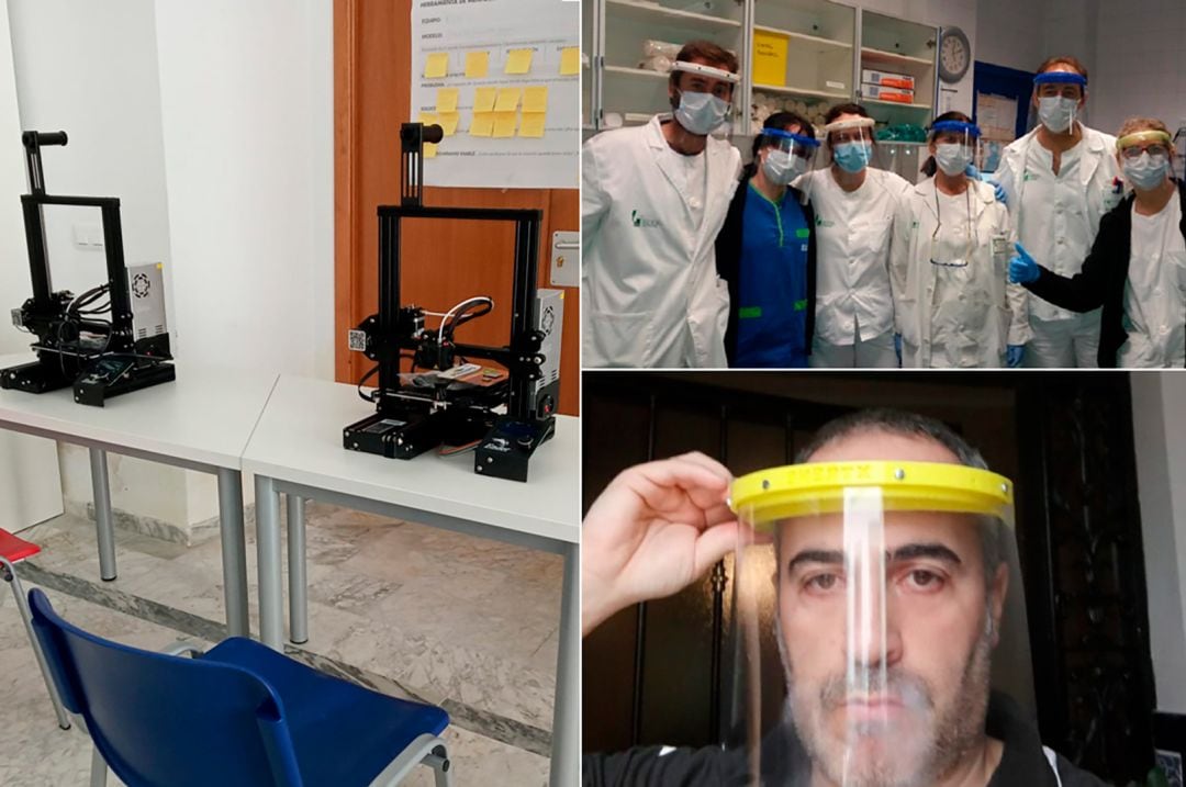  Impresoras 3D, equipo de trabajo de Diputación Provincial de Cáceres y máscara terminada