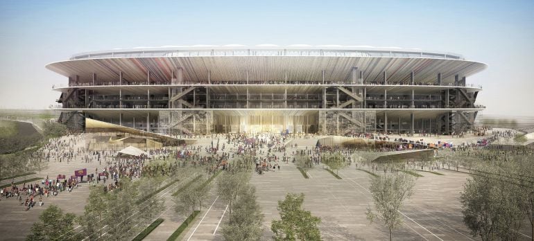 Fotografía generada por ordenador y facilitada por el FC Barcelona del resultado de la reforma del Camp Nou, que llevará a cabo el estudio japonés Nikken Sekkei.