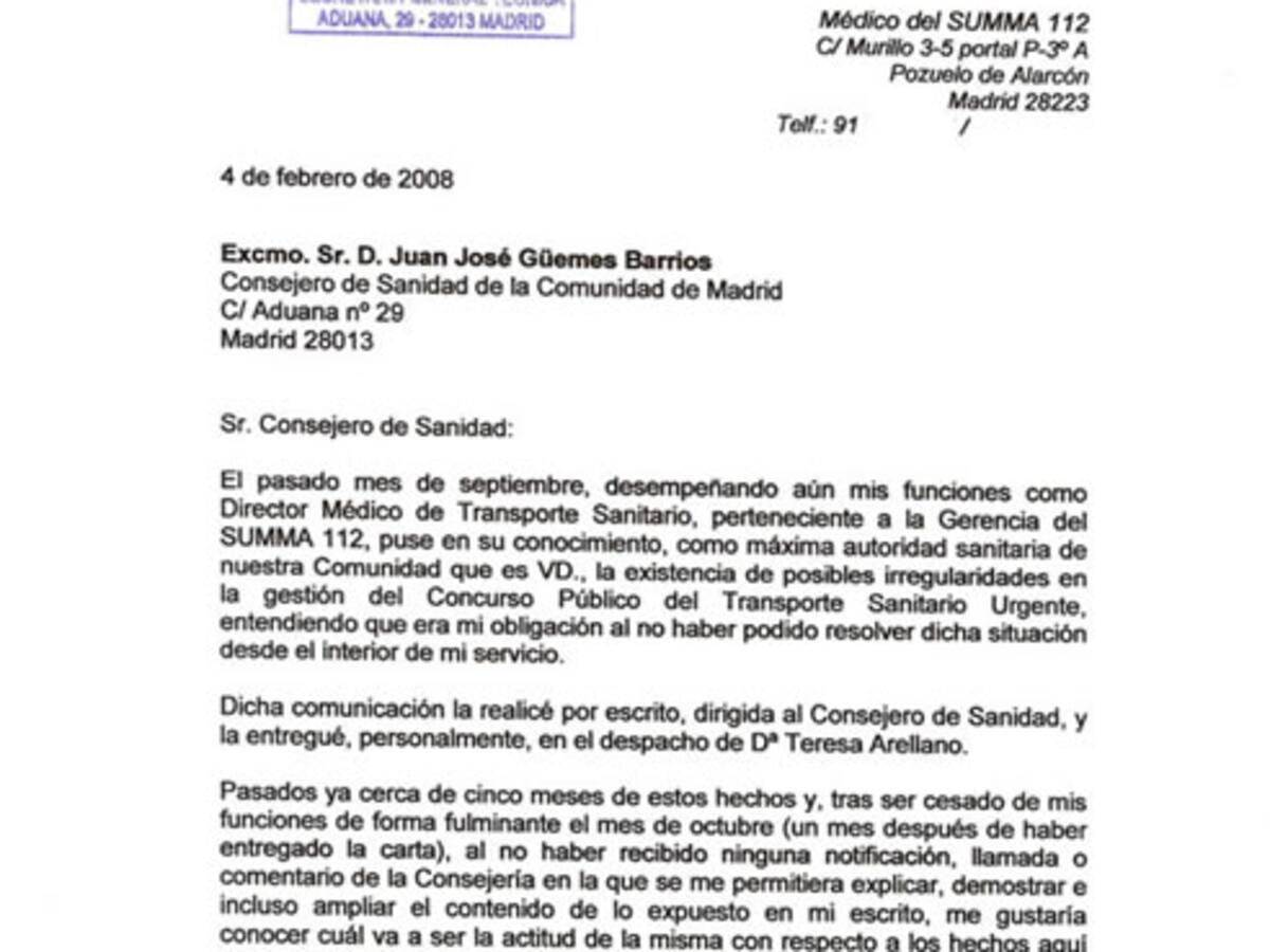 Un directivo de Sanidad, cesado tras denunciar irregularidades en el traslado de enfermos