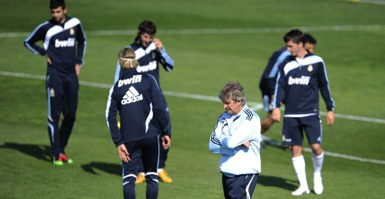 Pellegrini, durante un entrenamiento con el Real Madrid