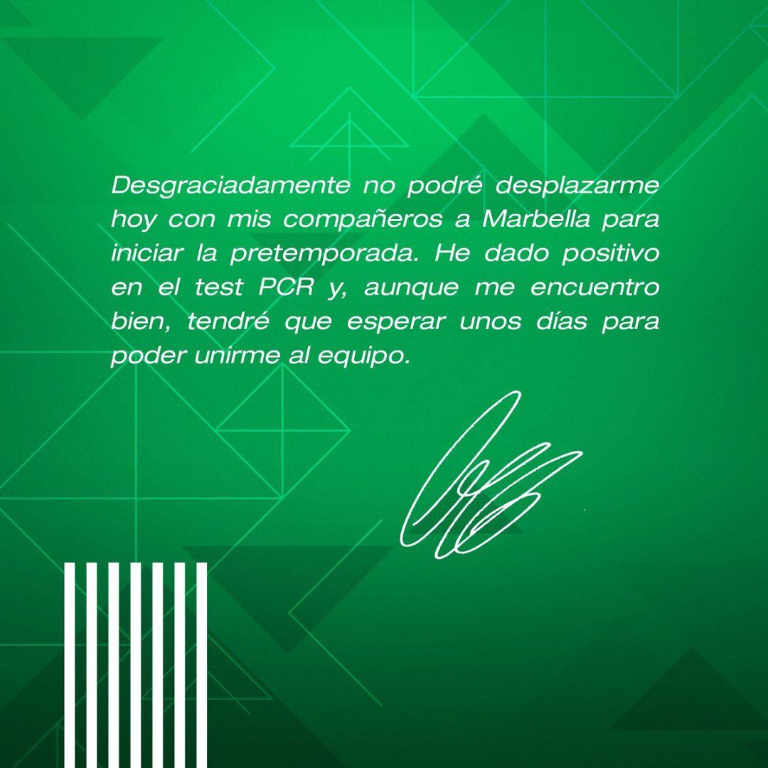 Comunicado del futbolista del Betis, Loren