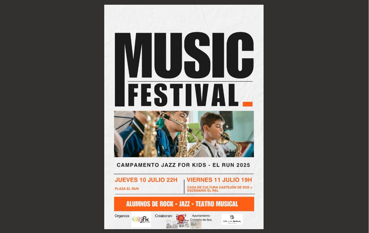 Cartel del festival de música del campamento 'Jazz for Kids'.