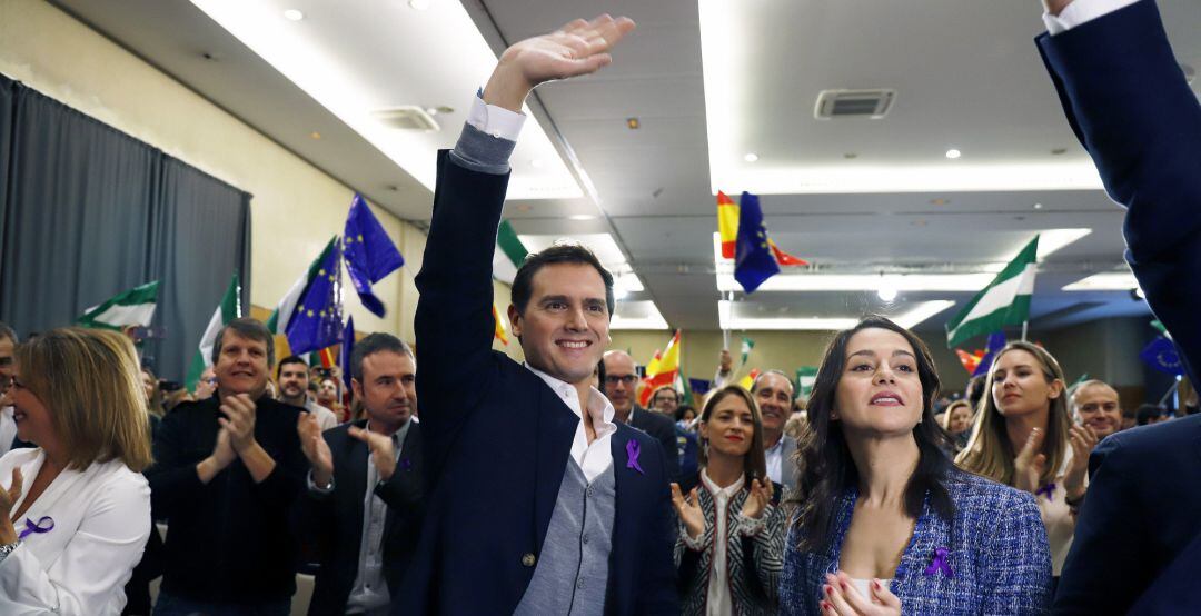 El líder de Ciudadanos, Albert Rivera, durante un acto de la campaña en Málaga.