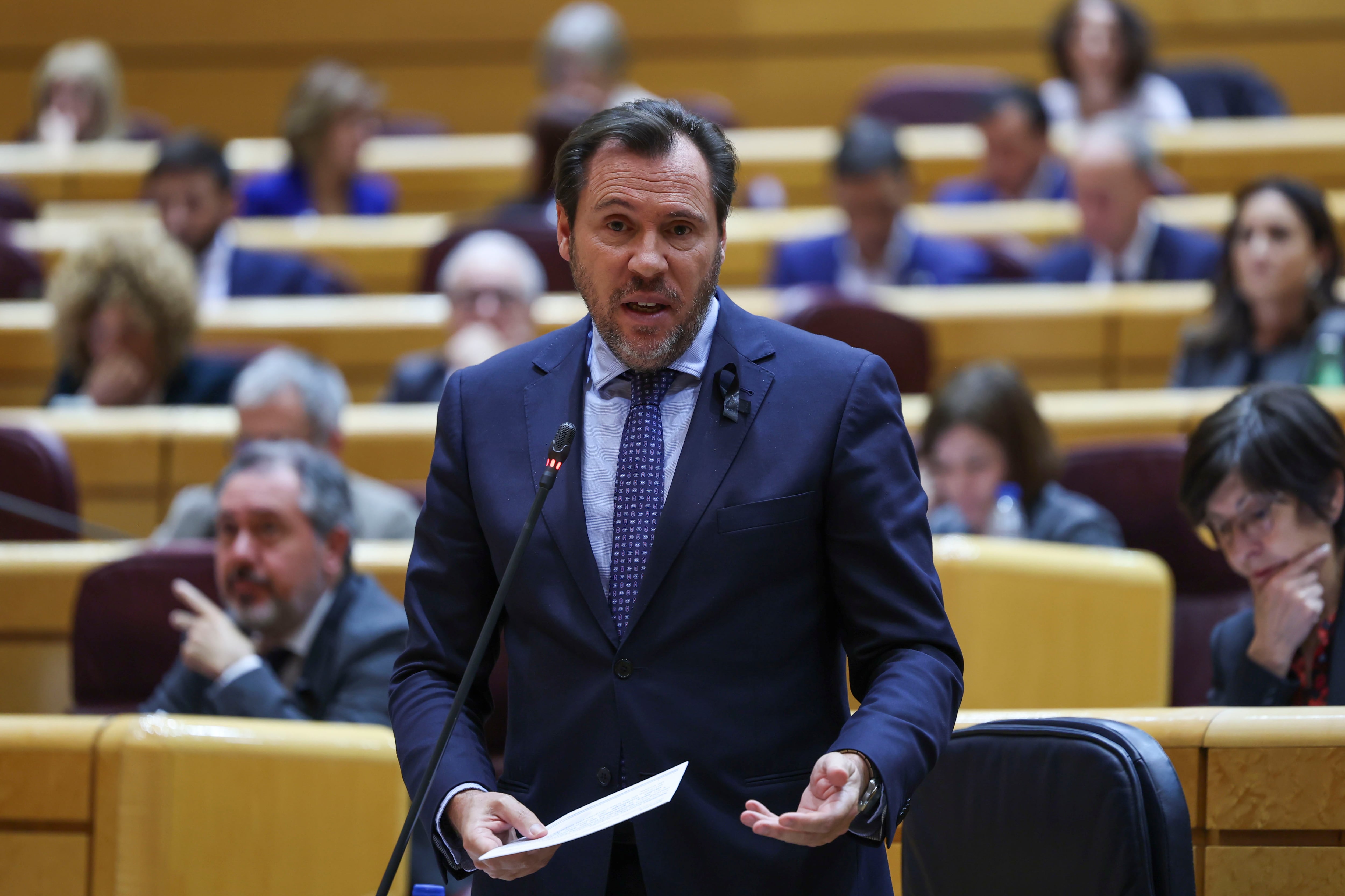 MADRID, 12/11/2024.- El ministro de Transportes y Movilidad Sostenible, Óscar Puente, interviene en la sesión de control en el Senado celebrada este martes en Madrid. EFE/ Kiko Huesca
