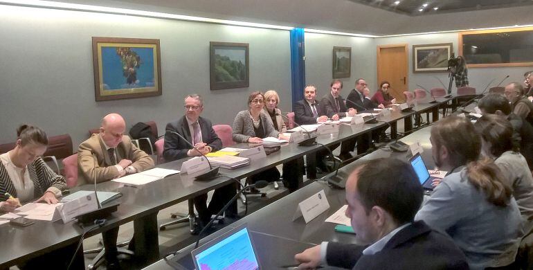 La Consejera de Medio Ambiente, Belén Fernández, en el centro de la imagen, presidiendo la reunión del Observatorio de Sostenibilidad del Principado.