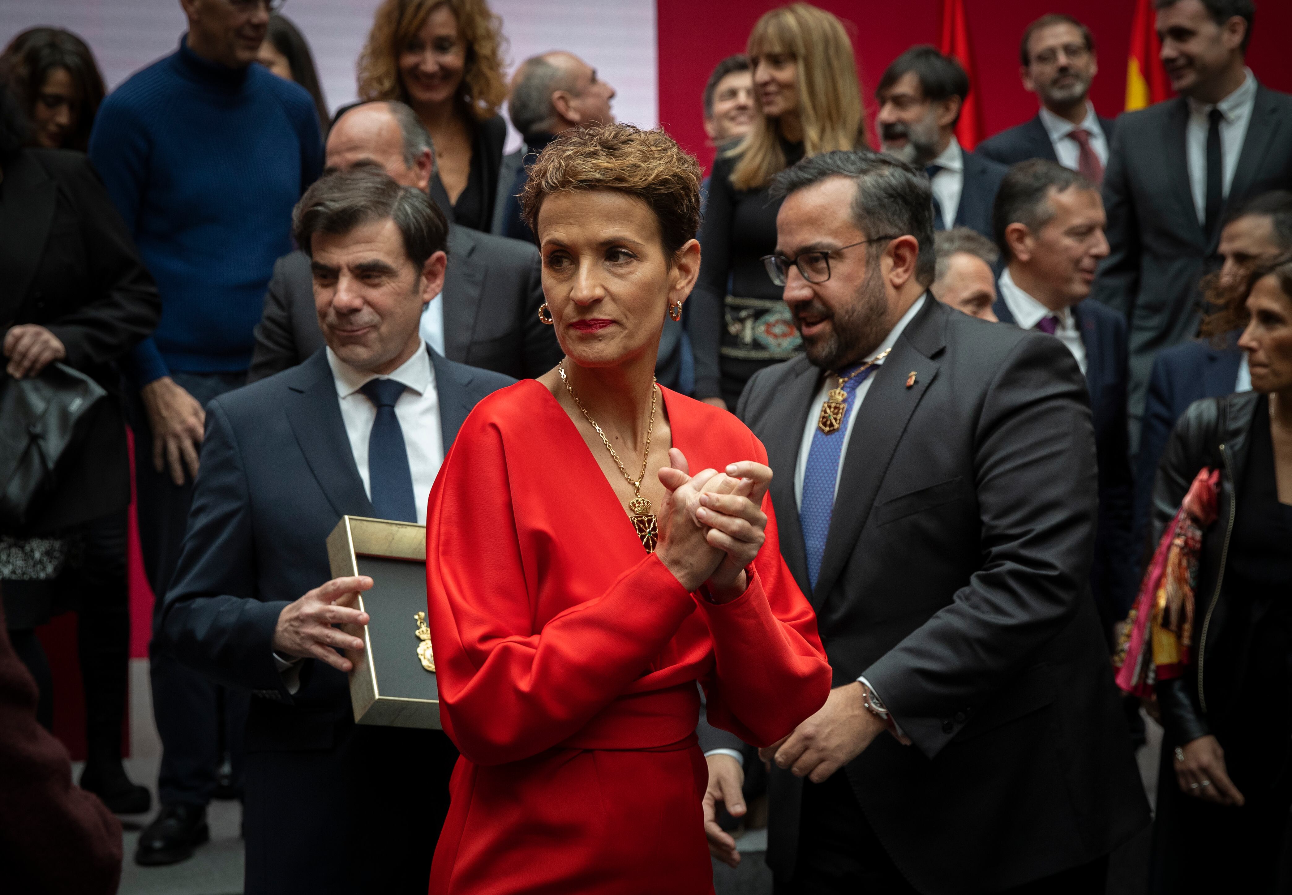 PAMPLONA, 03/12/2022.- La presidenta del Gobierno foral, María Chivite, durante su intervención en la entrega de la Medalla de Oro de Navarra, ha hecho un repaso de la actualidad. EFE/ Villar López