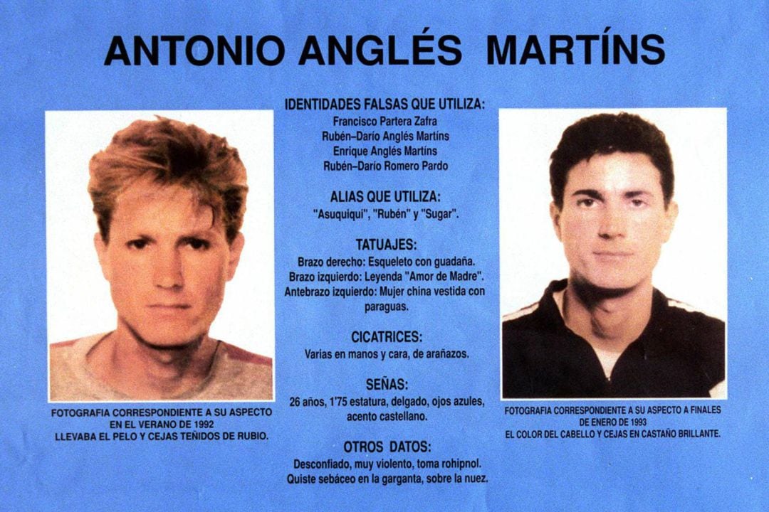 Cartel de busca y captura de Antonio Anglés, publicado por el Ministerio del Interior en 1993