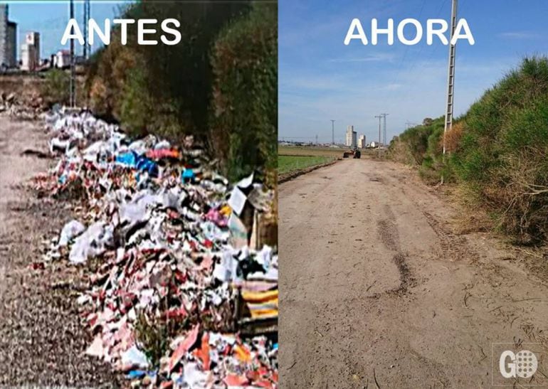 Imagen con la que Gana Medina muestra el antes y el después de la limpieza en la carretera de Rodilana