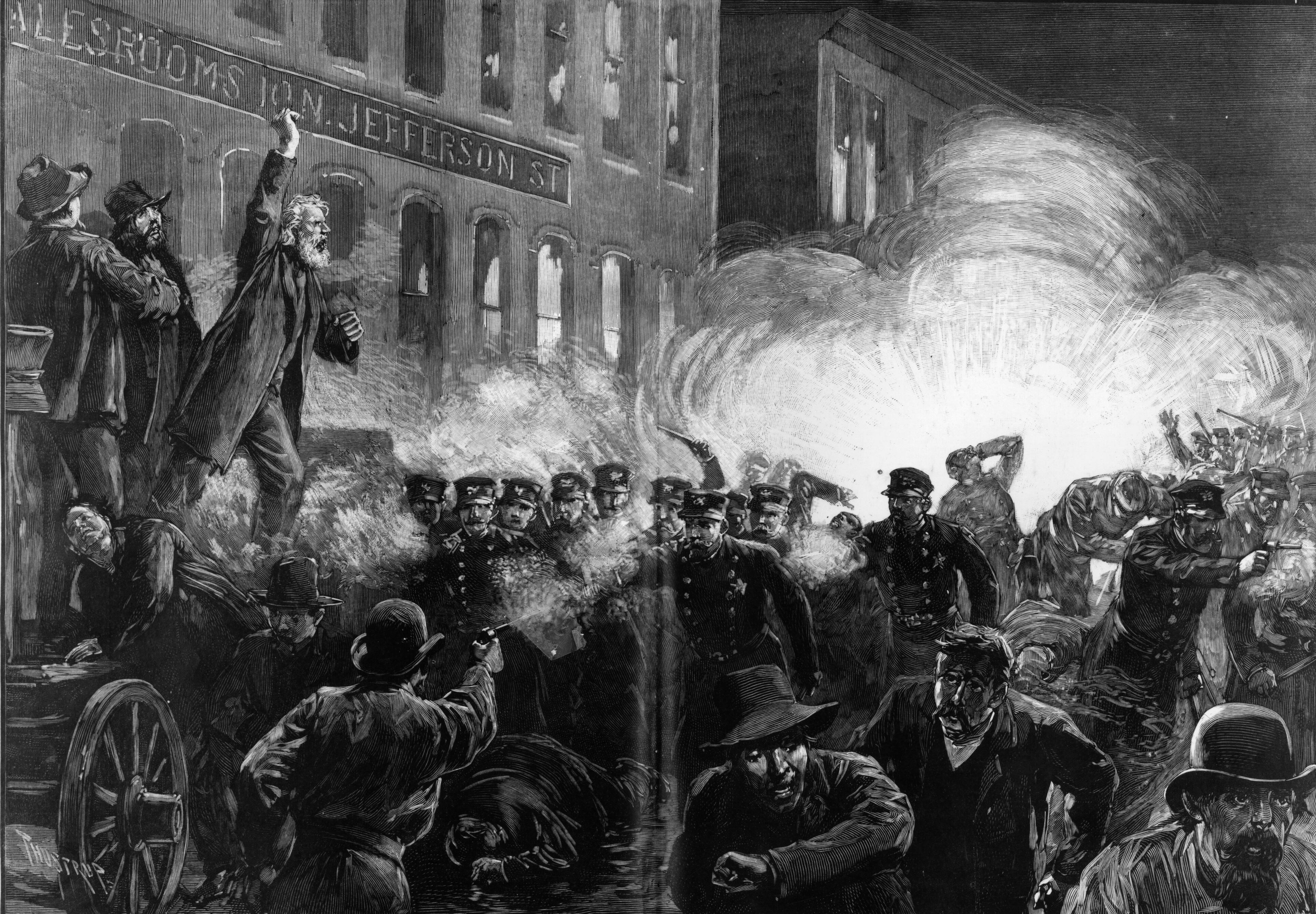 4 de maig de 1886: Manifestants a Haymarket Square, Chicago.