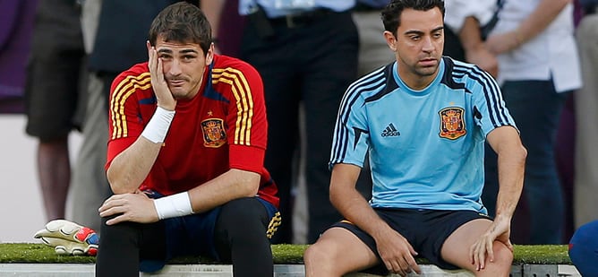 Los capitanes de la Selección, en el penúltimo entrenamiento antes de la final de la Eurocopa