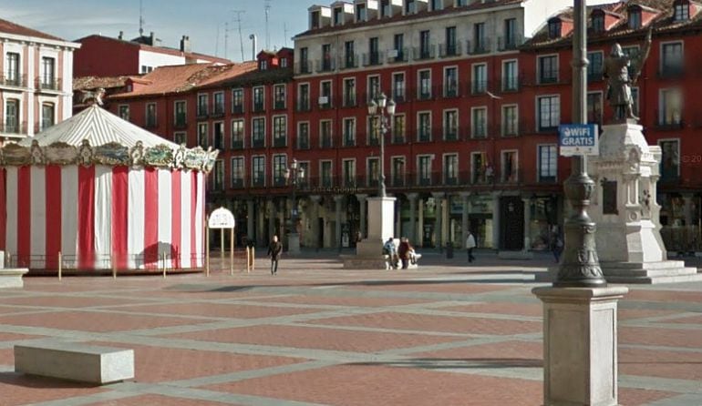 Cartel de la empresa Gowex instalado en la Plaza Mayor de Valladolid