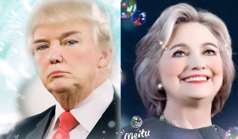 Donald Trump y Hillary Clinton retratados por la app Meitu.