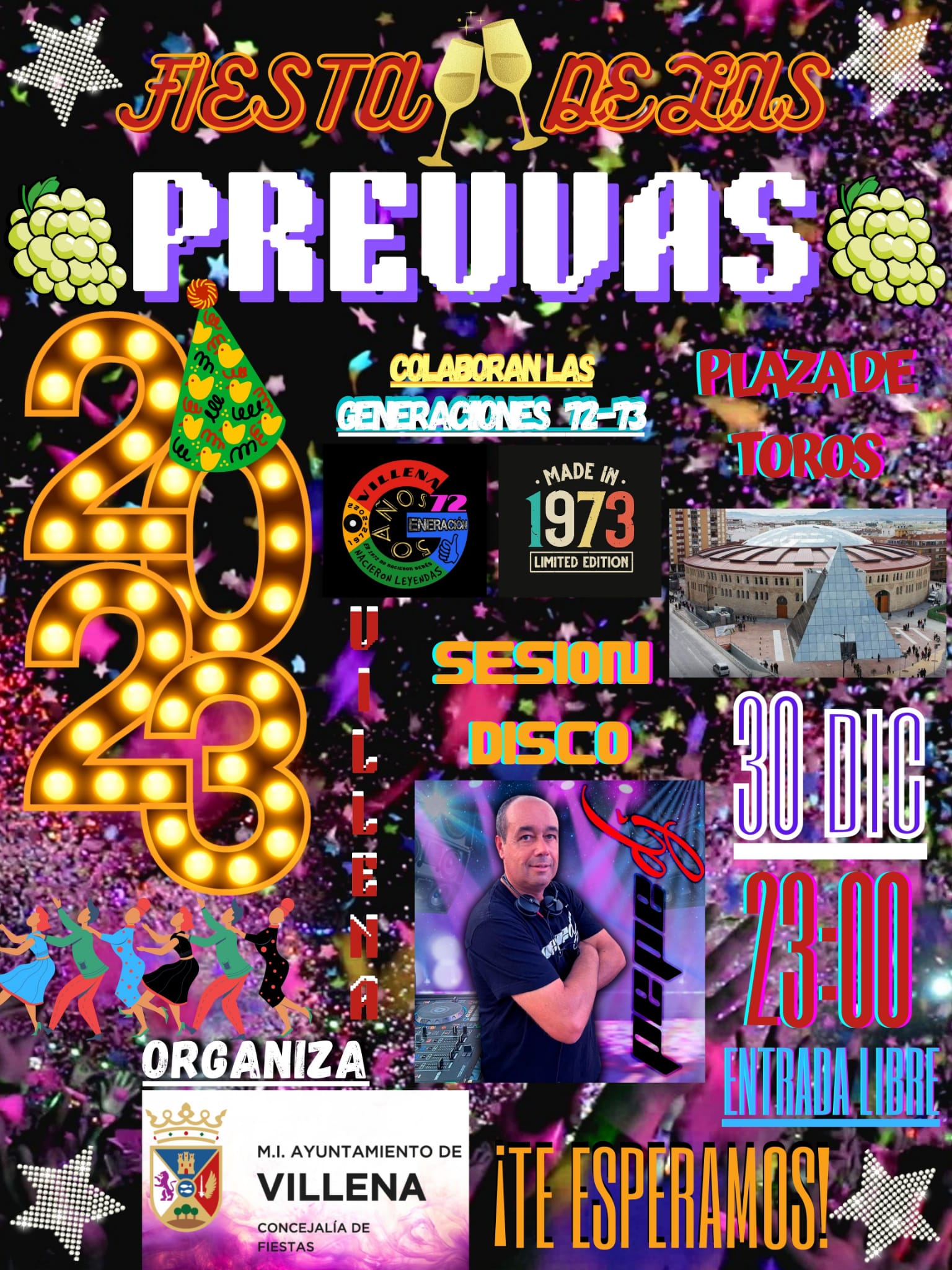 Cartel de la fiesta pre uvas