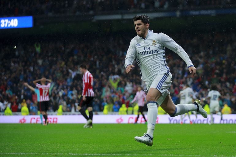 Morata celebra su gola ante el Athletic