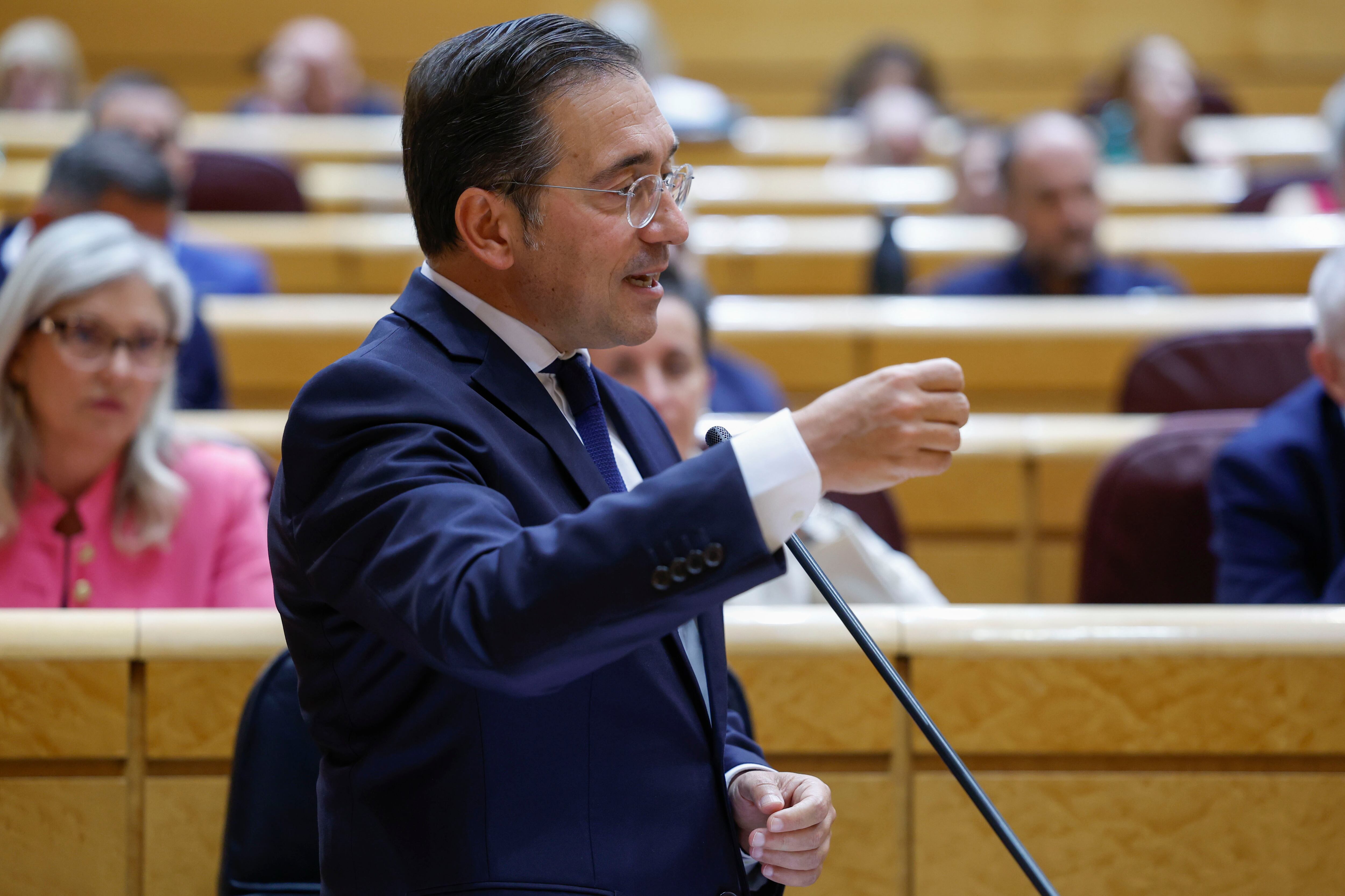 El ministro de Asuntos Exteriores, José Manuel Albares, durante su intervención este martes durante el Pleno del Senado, en Madrid.