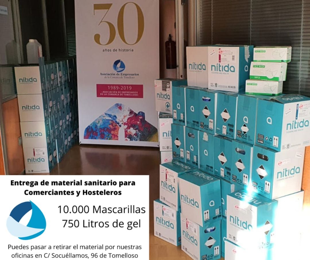 Mascarillas y geles destinados a los empresarios de Tomelloso