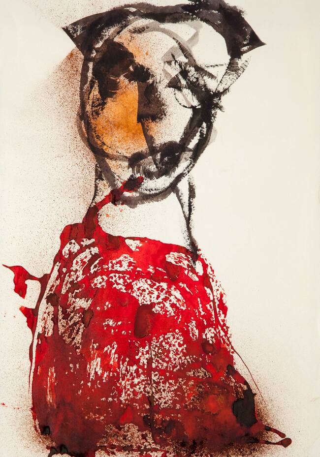 Detalle de uno de los retratos de la exposición 'De Profundis', del figurinista y pintor, Pedro Moreno