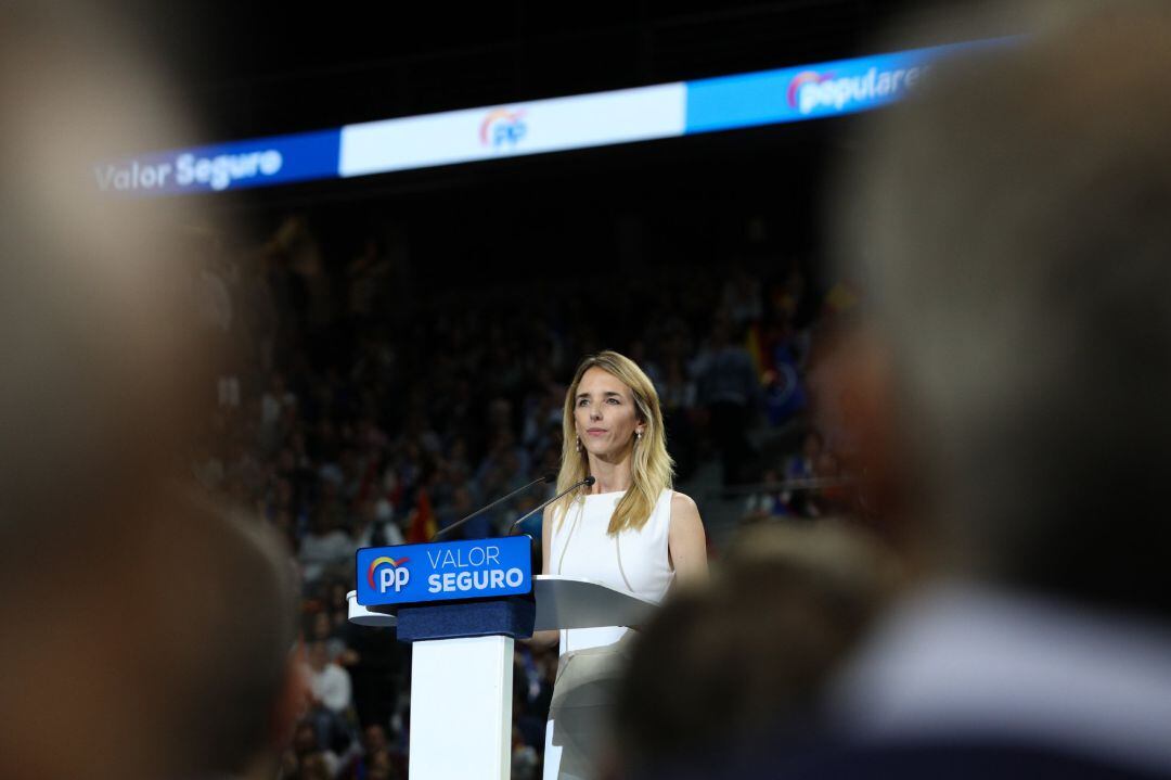 Cayetana Álvarez de Toledo en el mitin de cierre de campaña del Partido Popular en Wizink Center, Madrid.