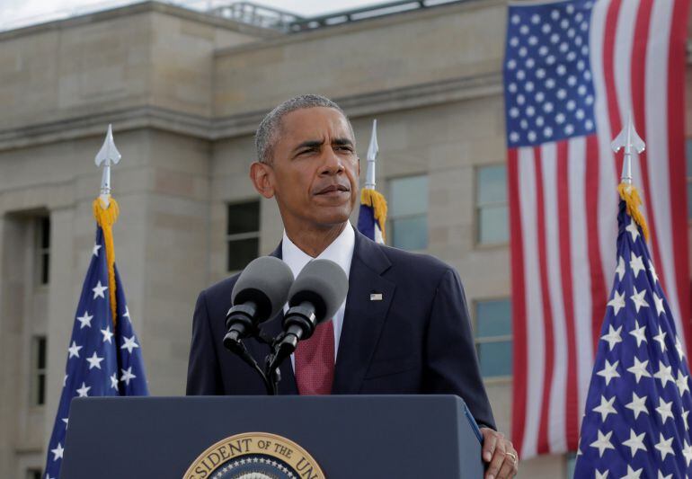 El presidente, Barack Obama, durante el acto conmemorativo en el Pentágono por las víctimas del 11S