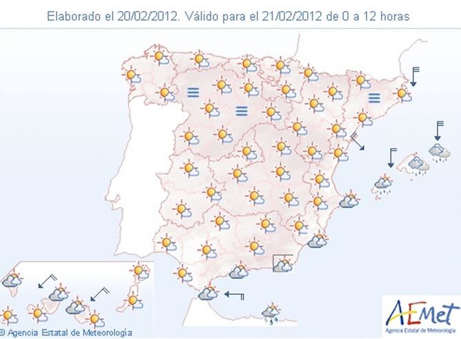 Mapa del tiempo para el martes 21 de febrero