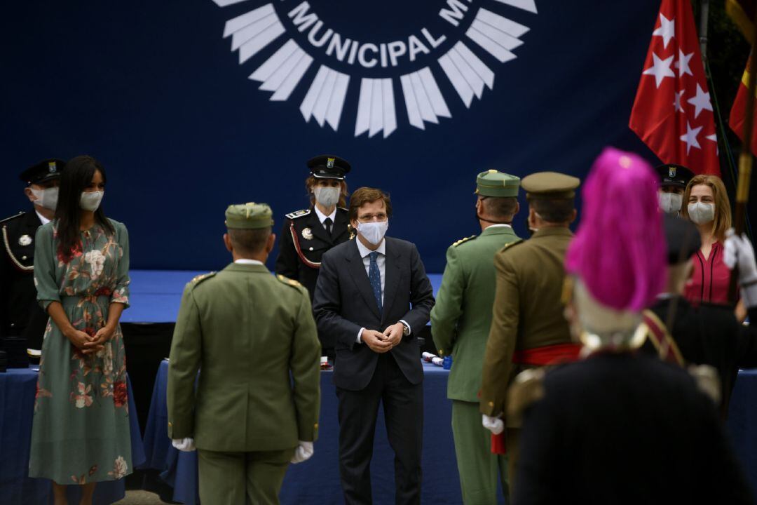 El alcalde de la capital, José Luis Martínez-Almeida, durante los actos de celebración de la Policía Municipal por la festividad de su patrón.