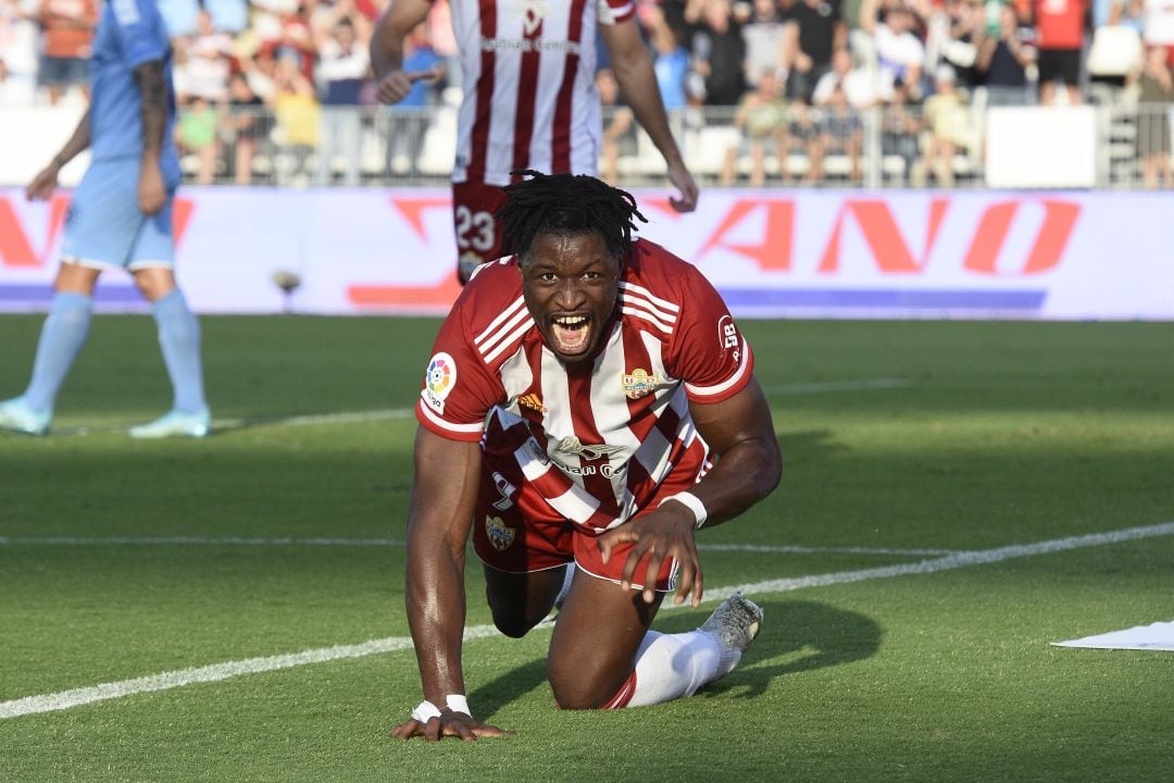 Sekou Gassama celebrando su primer gol ante el Girona.