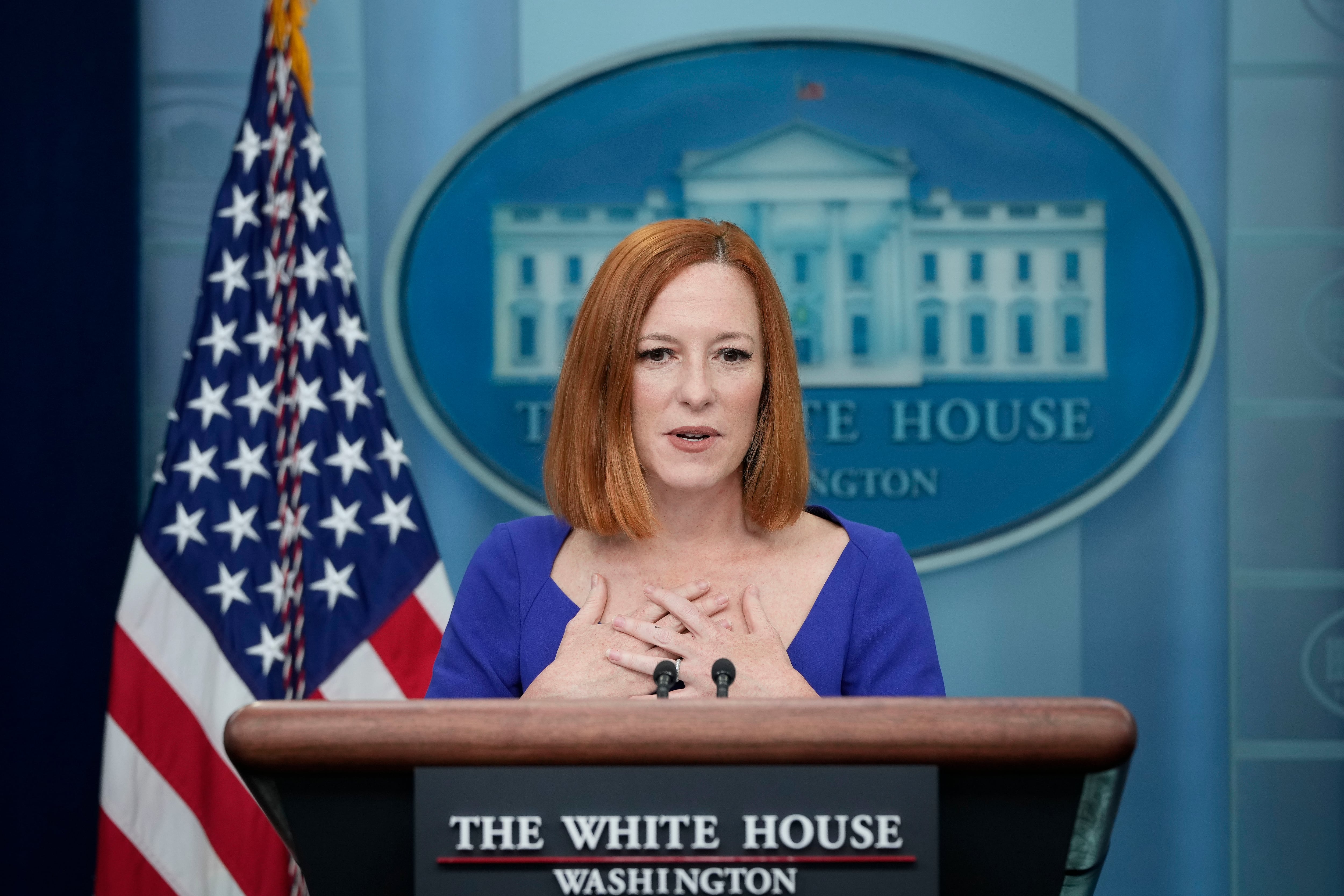 La portavoz del Gobierno de EEUU, Jen Psaki, durante su última rueda de prensa