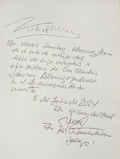 Firma Nicolás Sánchez Albornoz Libro de Honor Ayto Ávila