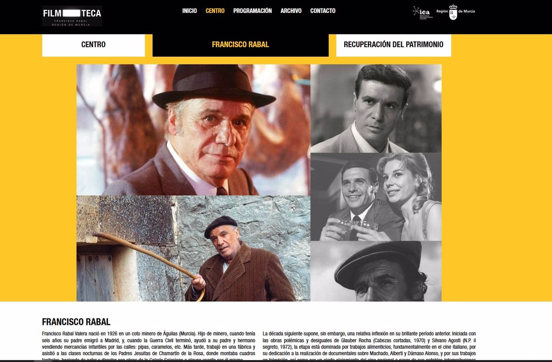 21/12/2024 Imagen de la página web de la Filmoteca dedicada a Francisco Rabal.
ESPAÑA EUROPA MURCIA CULTURA
CARM
