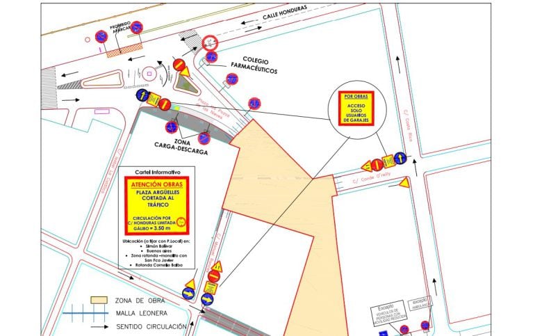 Plano de tráfico en plaza Argüelles por obras de reurbanización