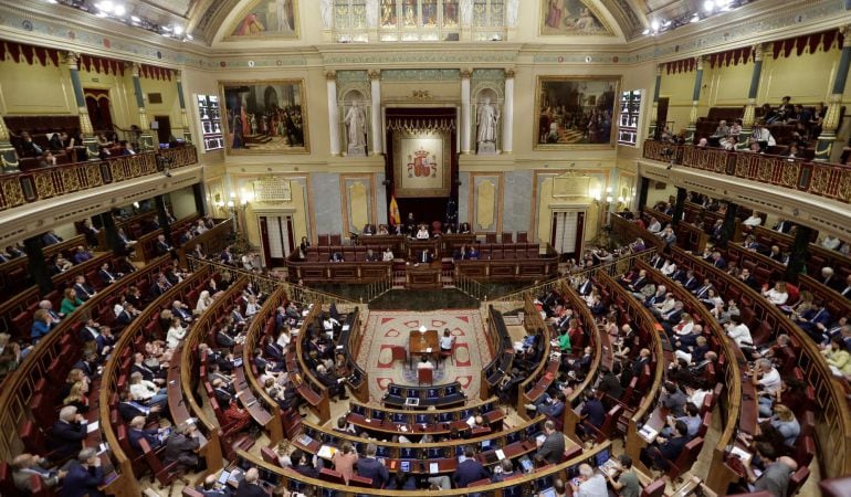 Vista general del hemiciclo el segundo día que se debate la moción de censura presentada por el PSOE en el Congreso de los Diputados.