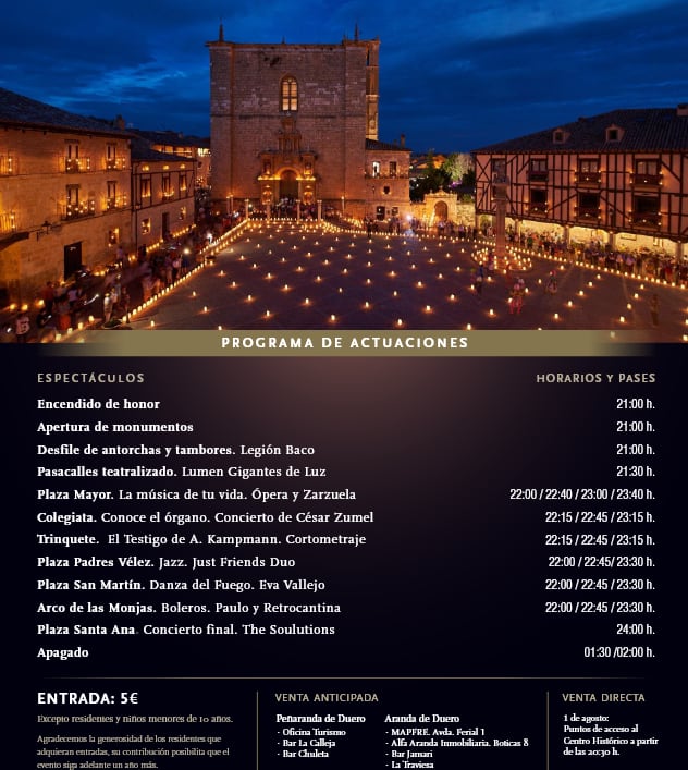 Horarios noche de velas Peñaranda de Duero 2024