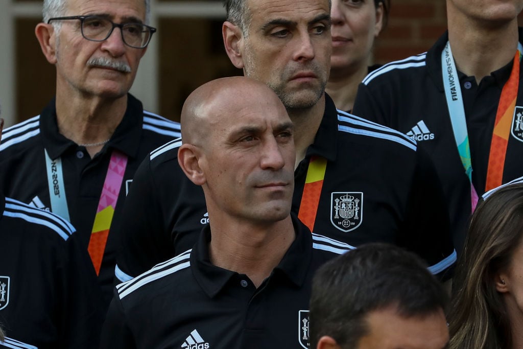 Luis Rubiales, durante la recepción a la Selección en La Moncloa.