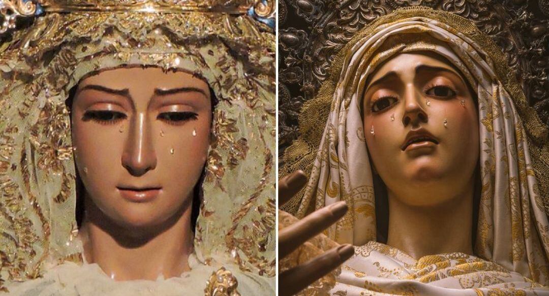 La actual Virgen de la Cabeza, a la izquierda, junto a la Virgen del Amor de Miñarro