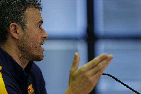 Luis Enrique Martínez, durante la rueda de prensa que ha ofrecido al termino del entrenamiento