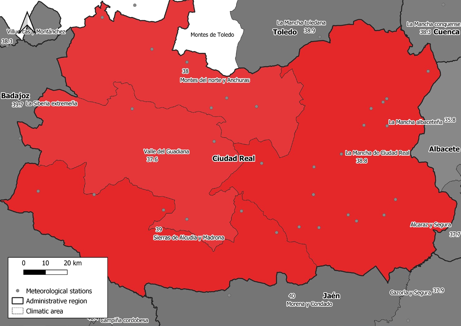 Mapa de temperaturas a las que se disparan las muertes por calor dentro de la provincia de Ciudad RealInstituto de salud Carlos III