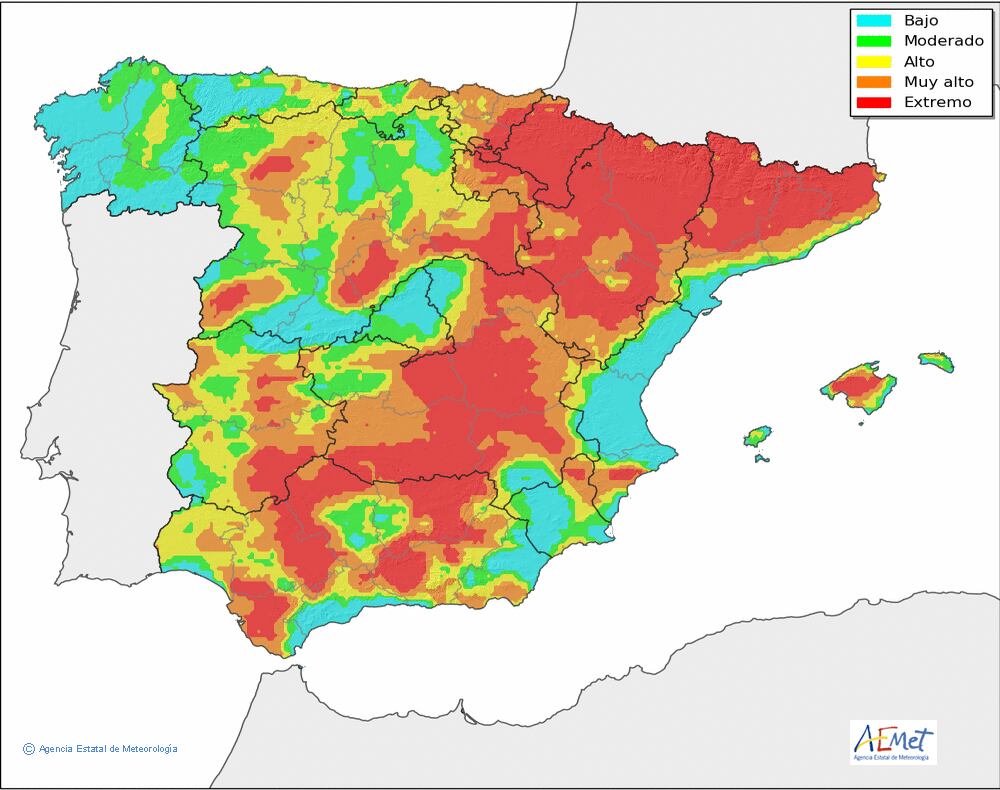 Niveles del riesgo de incendios