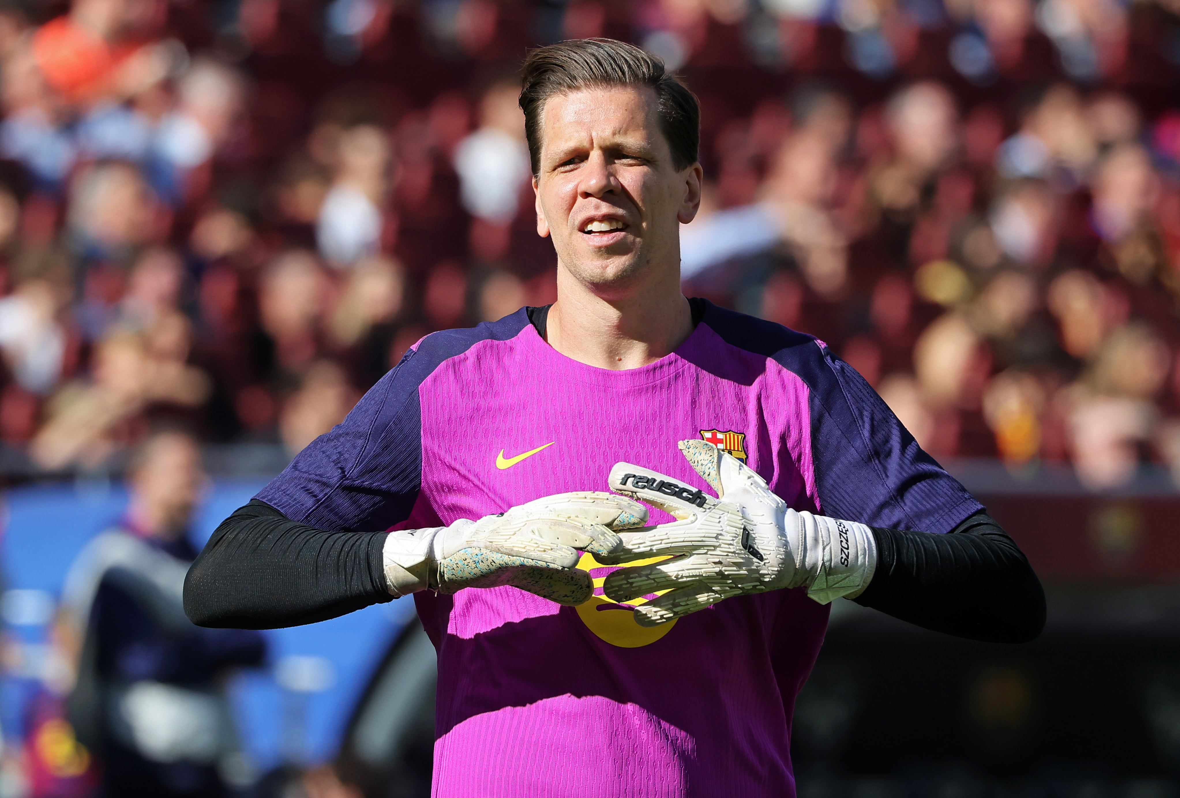 Wojciech Szczesny, en un entrenamiento del Barça en el Camp Nou