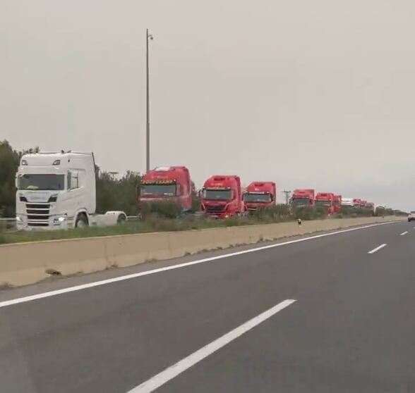 Uno de los momentos de la protesta de los camioneros por Albacete