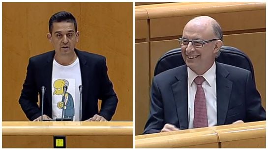 El senador de Compromís, Carles Mulet, aparece en su primer debate con el ministro con una camiseta del personaje de Los Simpson