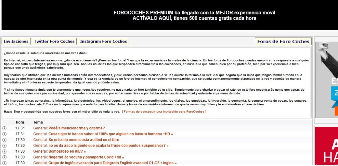 Pantallazo de la web de Forocoches