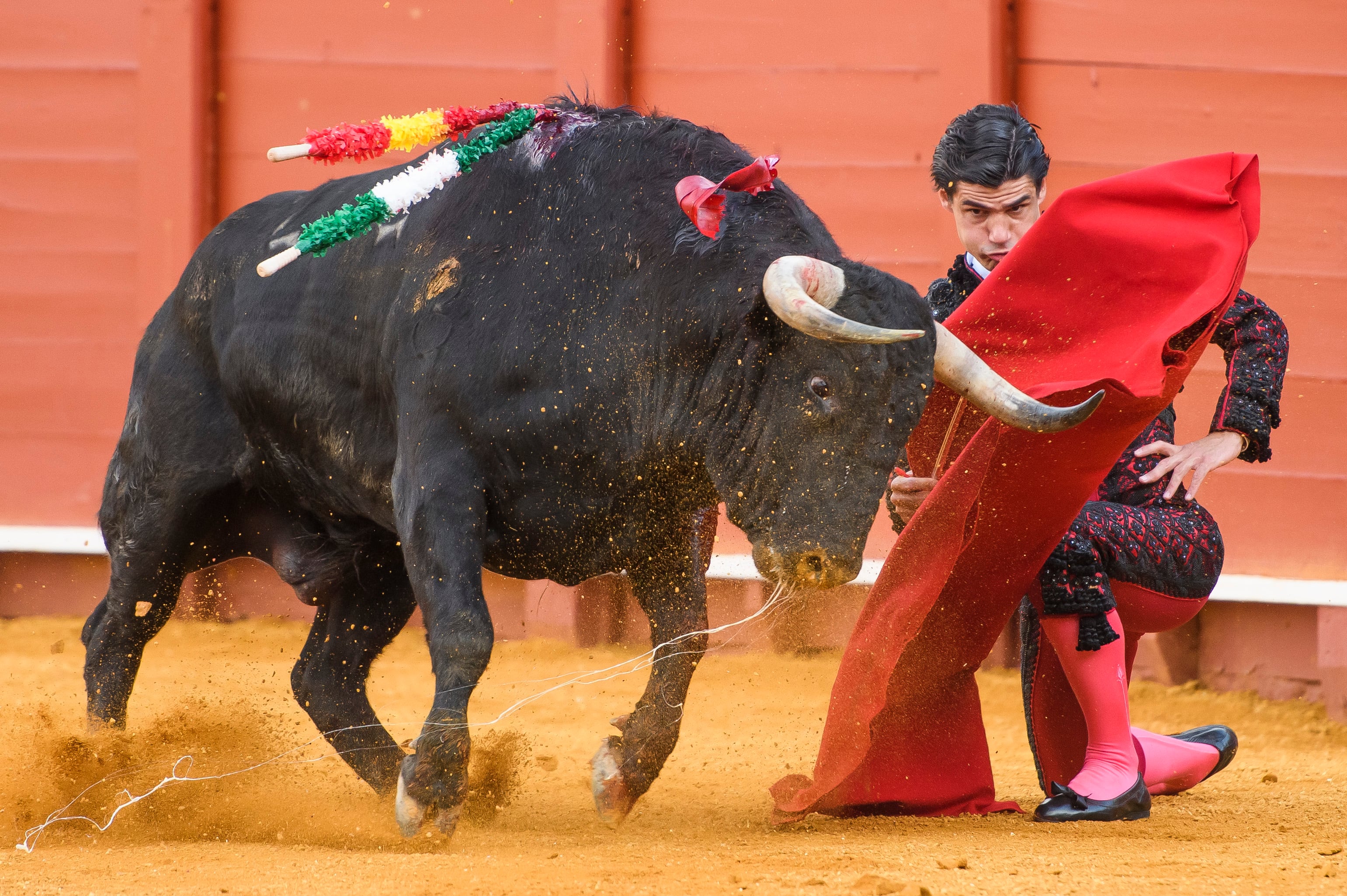 SEVILLA, 04/05/2022.- El diestro Pablo Aguado con su primer toro de la tarde en la Plaza de La Maestranza de Sevilla. EFE/ Raúl Caro
