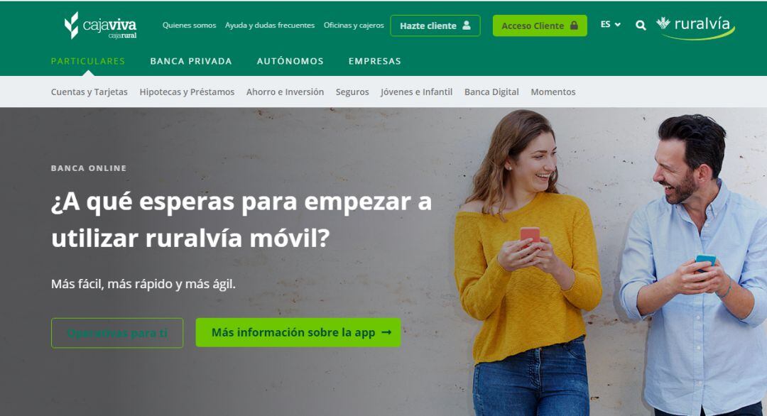 Aspecto de la nueva web de Caja Viva Caja Rural