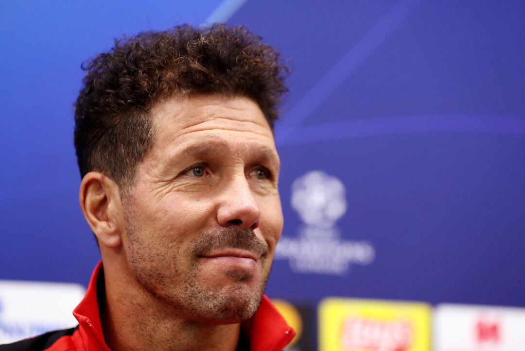 Simeone en la rueda de prensa previa al partido de Champions.