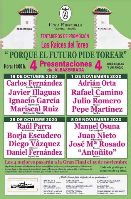 Carteles de los tentaderos de promoción organizados por Tomás Campuzano en la Finca Mirandilla