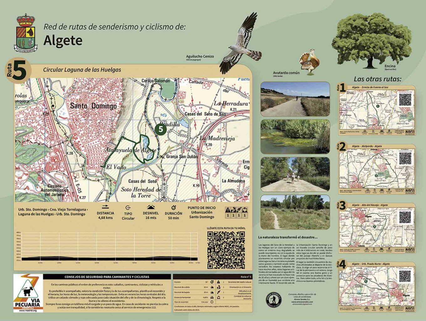 Las rutas pueden hacerse a pie o en bicicleta y cuentan con la debida señalización, con paneles informativos, y buscando con ello recuperar, conservar y fomentar el patrimonio viario tradicional de la zona