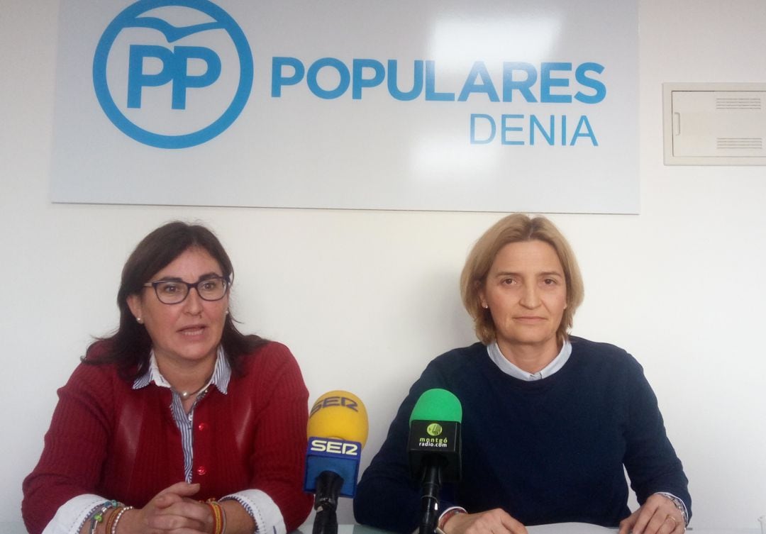 La presidenta del PP de Dénia, María Mut (i) y la secretaria general, Eva Catalá (d).