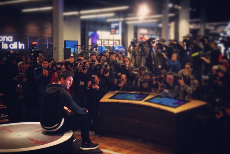 Leo Messi, durante la inauguración de la tienda Adidas en Barcelona