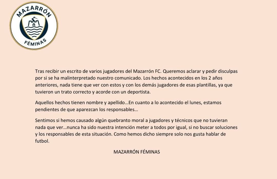 Segundo comunicado del Mazarrón Féminas