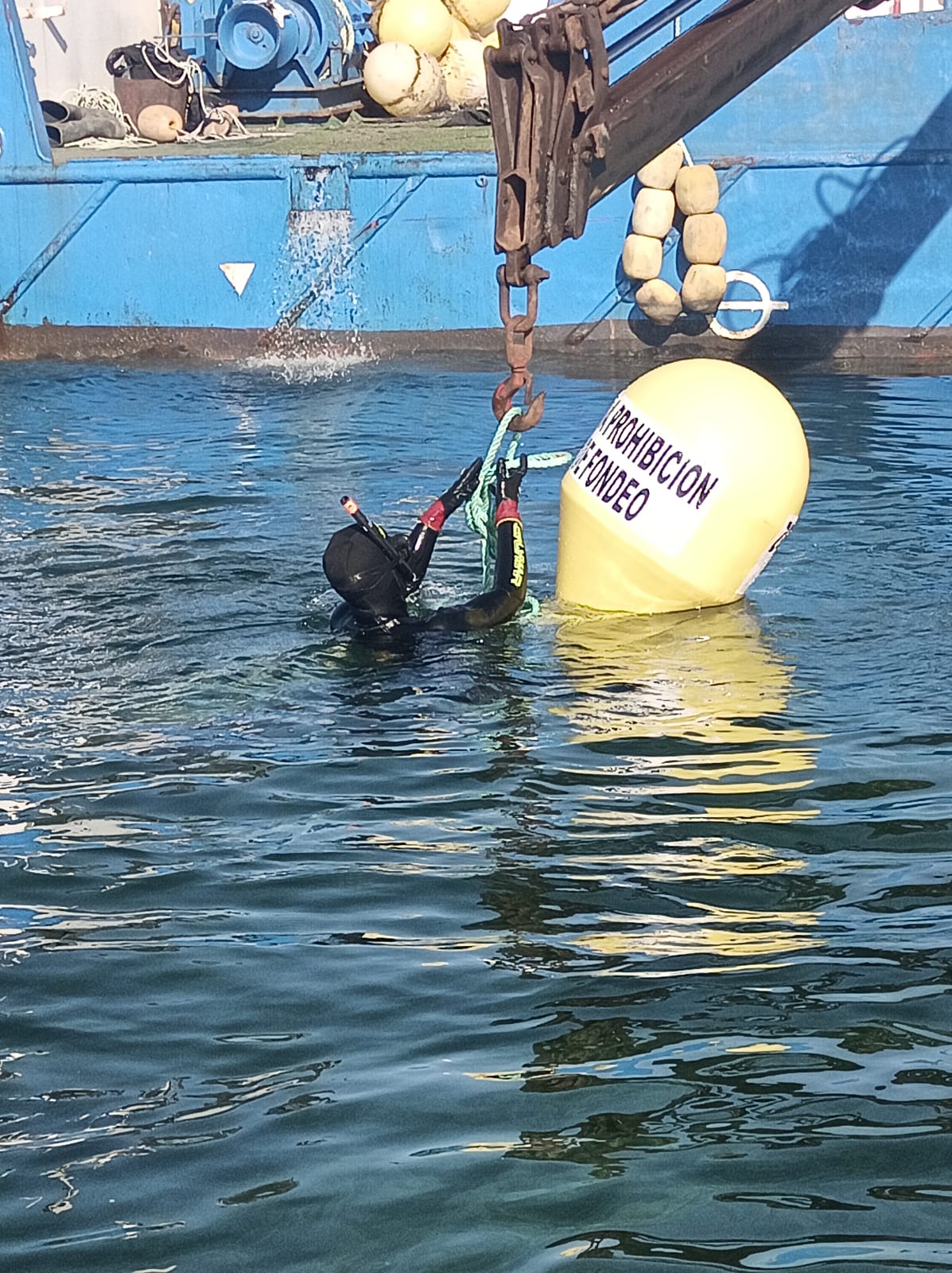 Una de las 24 boyas provistas de biotopos que se han instalado para ampliar el balizamiento del Mar Menor para proteger la nacra